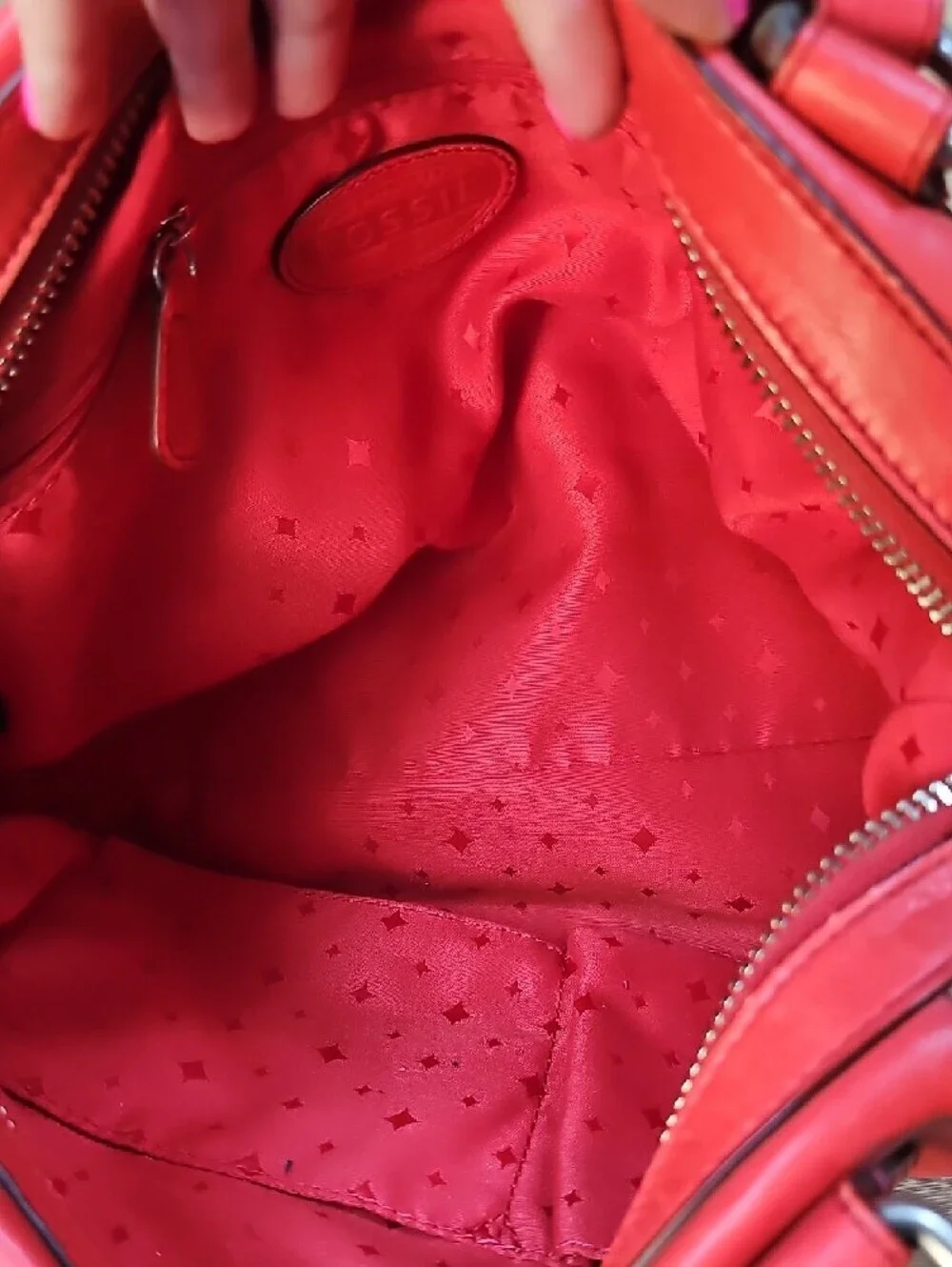 Fossil Red Leather Marlow Shoulder Bag with Double Handles